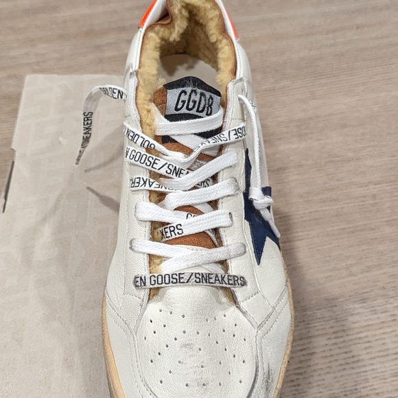 Mens Golden Goose Ball Star Low-Top Sneakers White/Blue - Picture 2 of 8